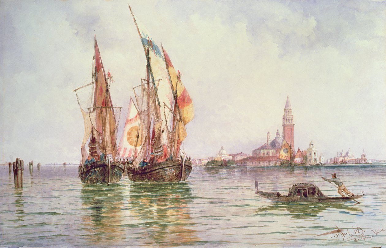 Rybářské lodě poblíž San Giorgio Maggiore, Benátky od Thomas Bush Hardy