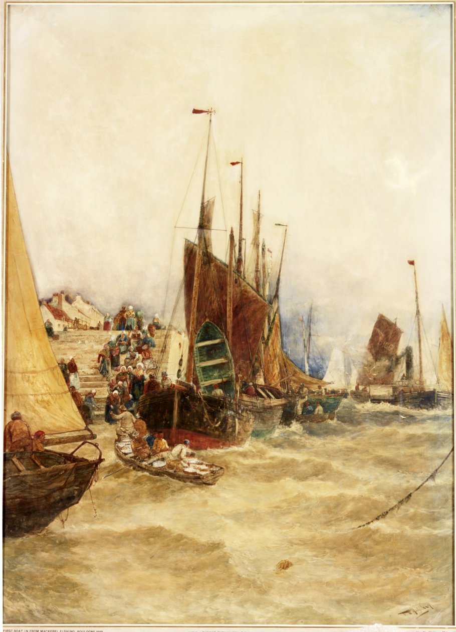 První loď z lovu makrel, Boulogne, 1889 (akvarel na papíře položeném na plátně) od Thomas Bush Hardy