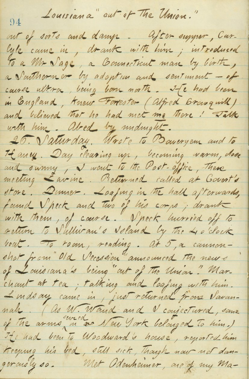 Thomas Butler Gunn Diaries- svazek 15, strana 104, 25. ledna 1861 od Thomas Butler Gunn