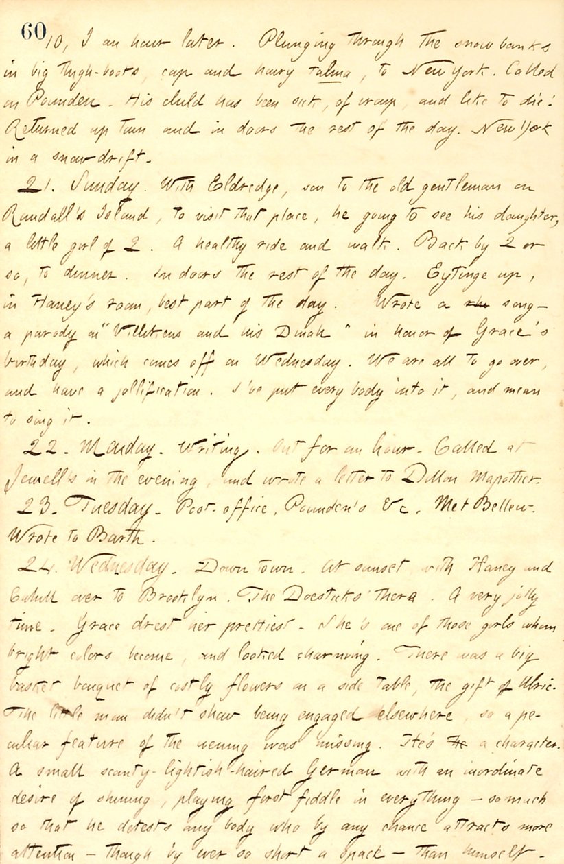 Thomas Butler Gunn Diaries- svazek 9, strana 71, 20. – 24. Února 1858 od Thomas Butler Gunn