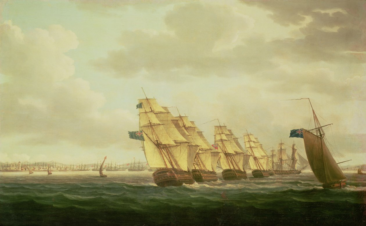 Nelson na „Theseus“ s Inshore Squadron u Cádizu, červenec 1797, od Thomas Buttersworth