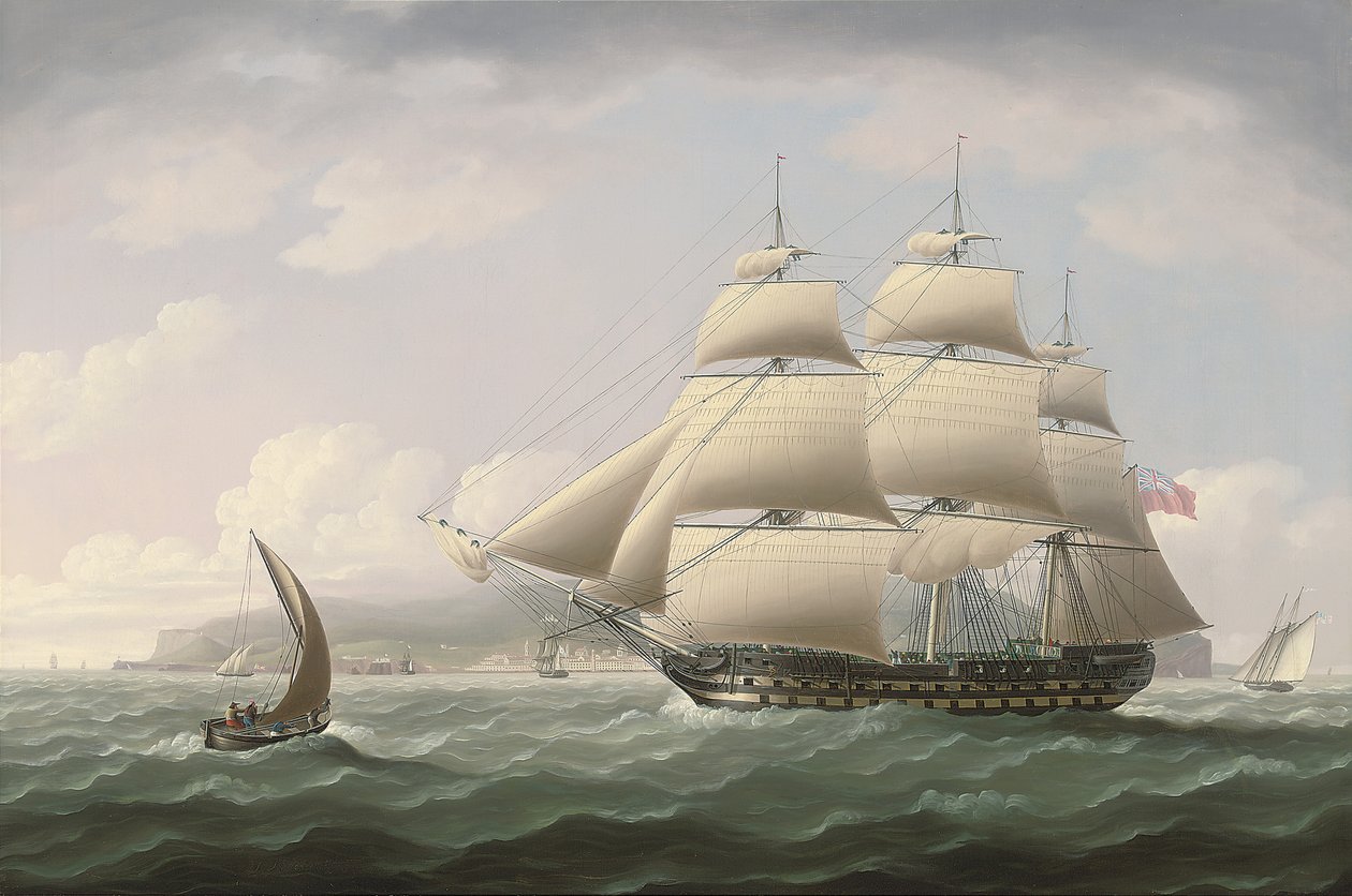 Loď Čestné východoindické společnosti Dunira proplouvající zátokou Funchal na ostrově Madeira - Thomas Buttersworth od Thomas Buttersworth