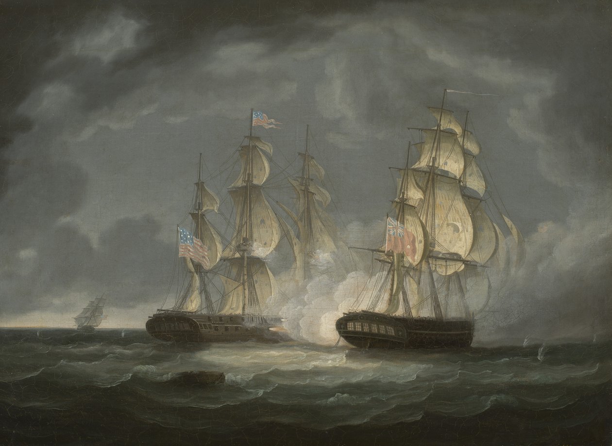 Běžící akce mezi prezidentem fregaty USA a H.M.S. Endymion, 1815 od Thomas Butterworth