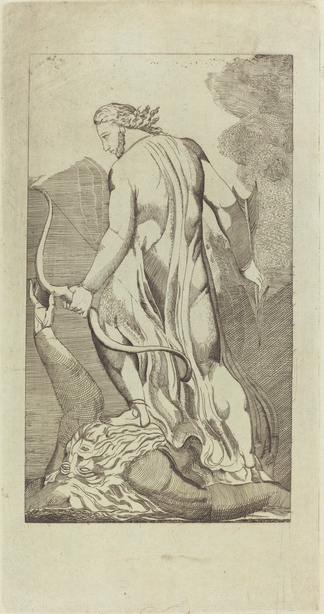 Kristus pošlapává Satana od Thomas Butts, Jr. after William Blake