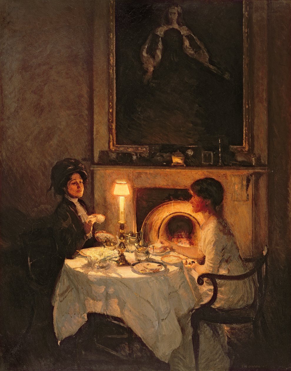 Volající, světlo svíček a čaj (olej na plátně) od Thomas Cantrell Dugdale