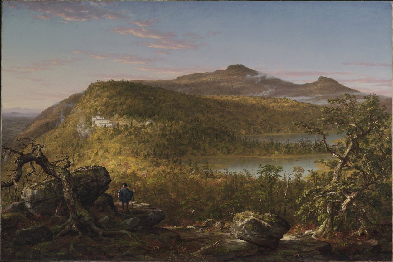 Pohled na dvě jezera a Mountain House v pohoří Catskill, ráno od Thomas Cole