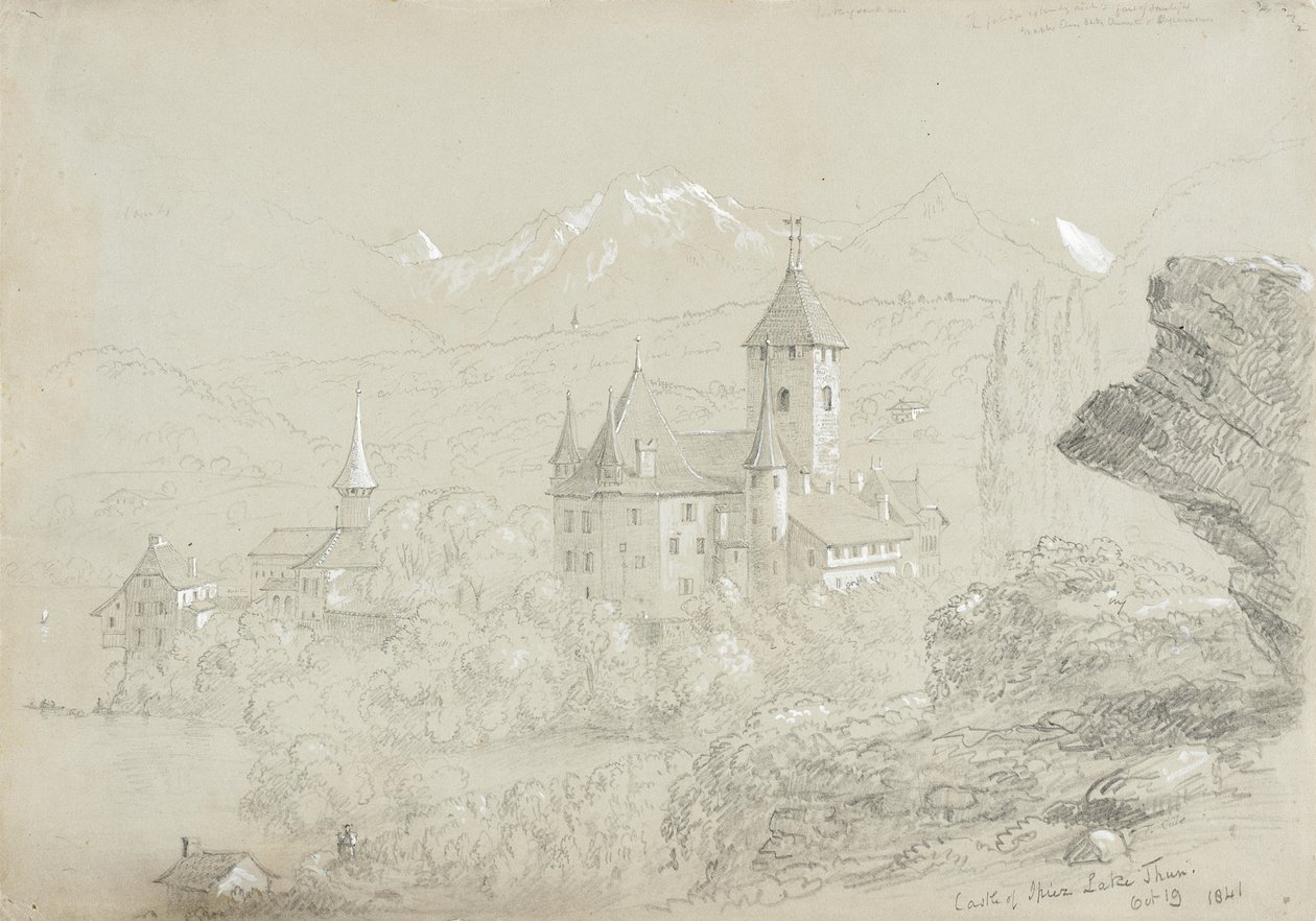 Hrad Spiez, 1841 (tužka a kvaš na šedozeleném papíře) od Thomas Cole