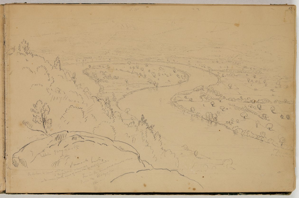 Panorama Oxbow na řece Connecticut při pohledu z Mount Holyoke, kolem roku 1832 (tužka na papíře) od Thomas Cole