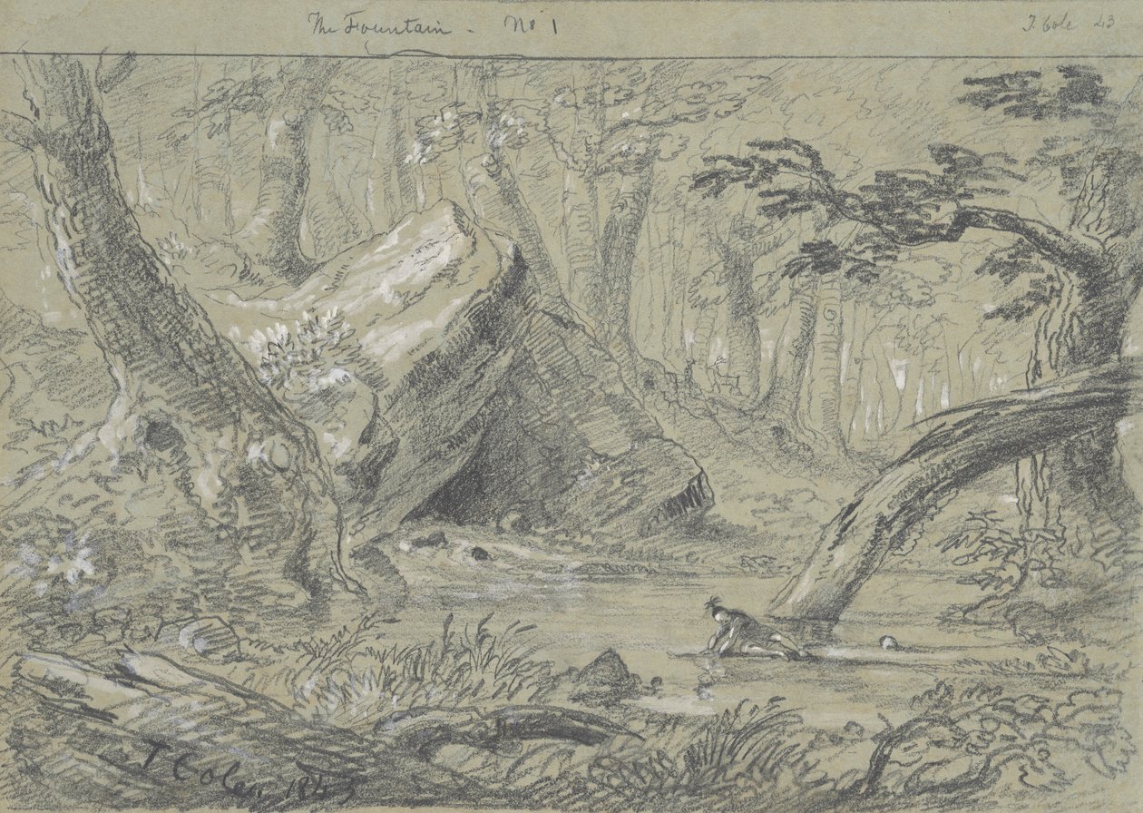 Fontána, č. 1: Zraněný Indián hasící žízeň smrti, 1843. od Thomas Cole