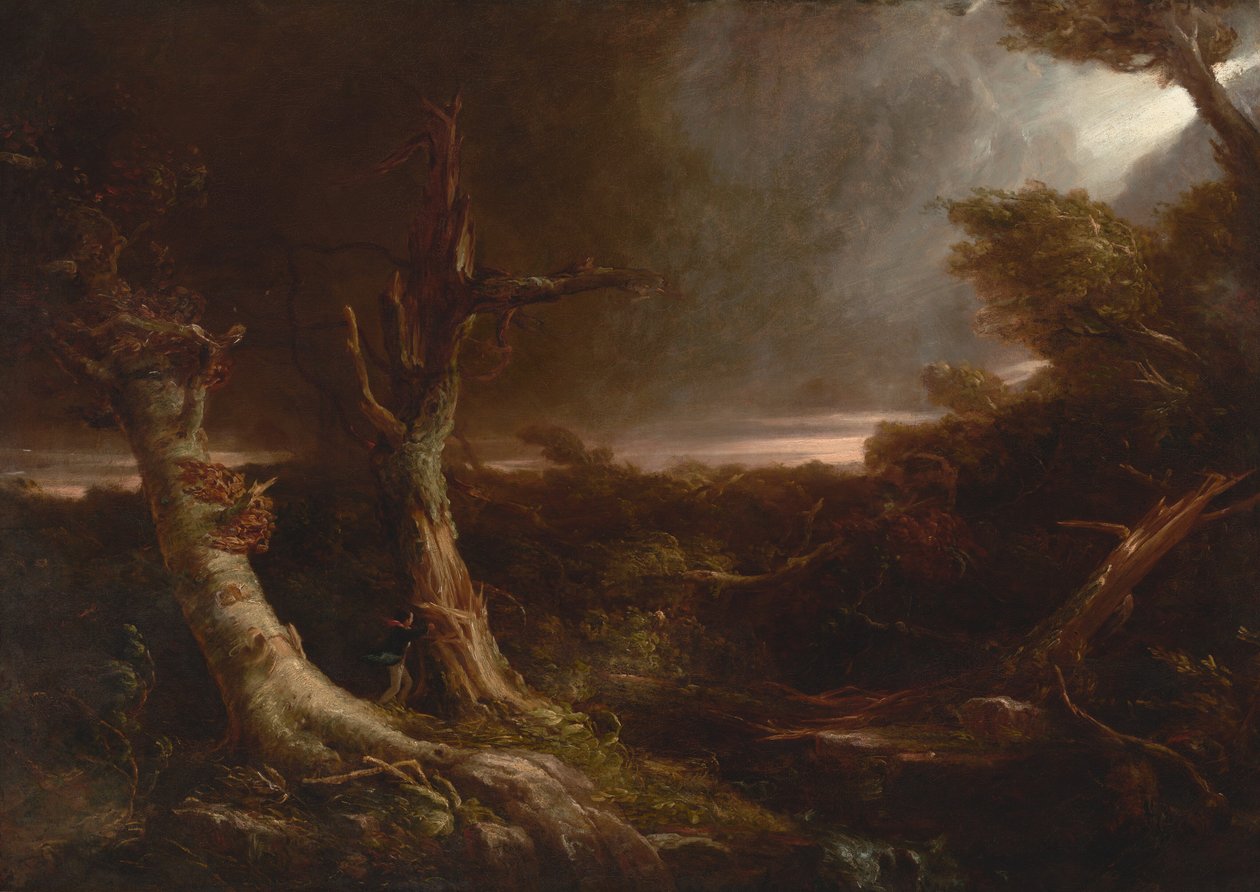 Tornádo v americkém lese od Thomas Cole