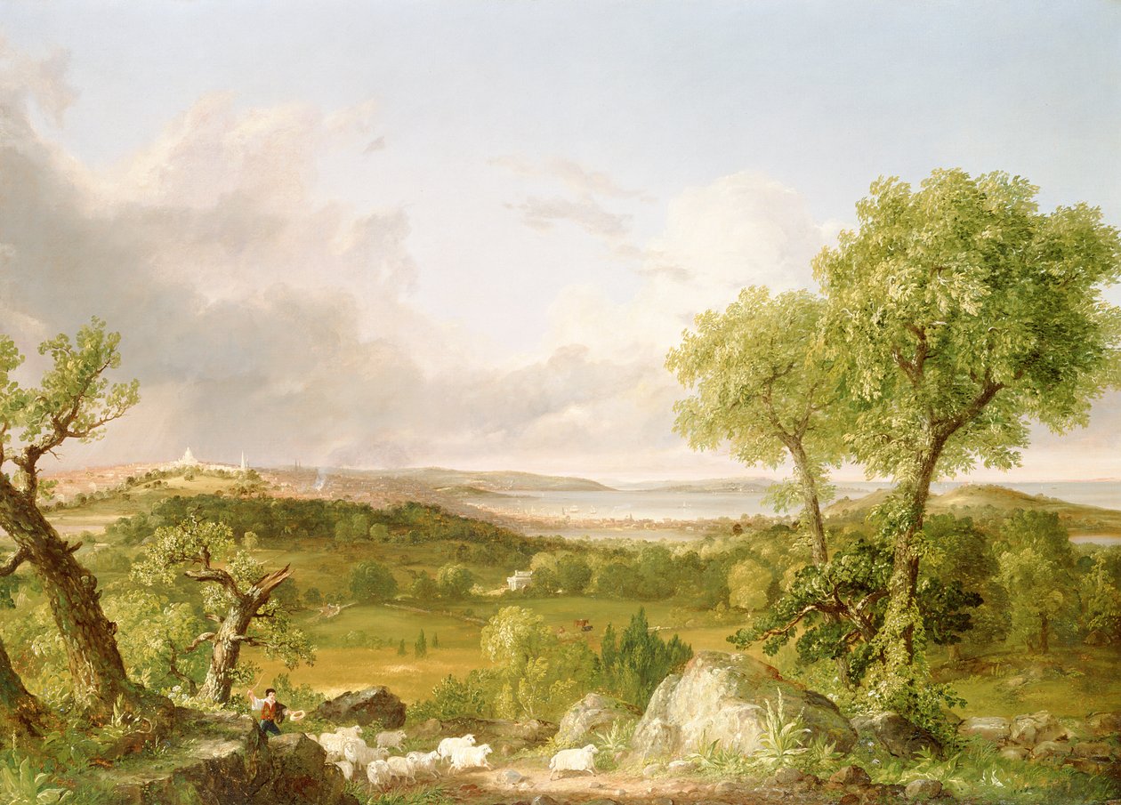 Pohled na Boston (olej na plátně) od Thomas Cole