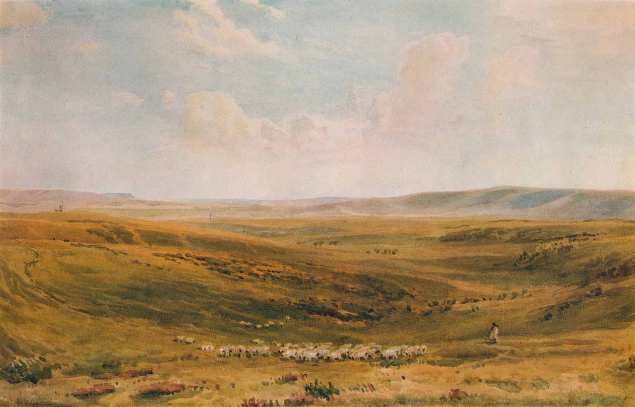 The Downs poblíž Lewes Seaford Cliff v dálce, c1887 od Thomas Collier