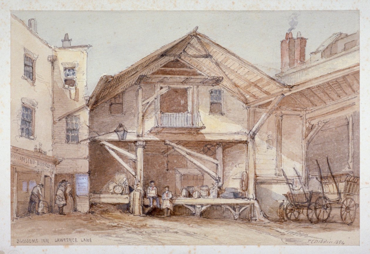 Blossoms Inn, Lawrence Lane, City of London, 1854. od Thomas Colman Dibdin