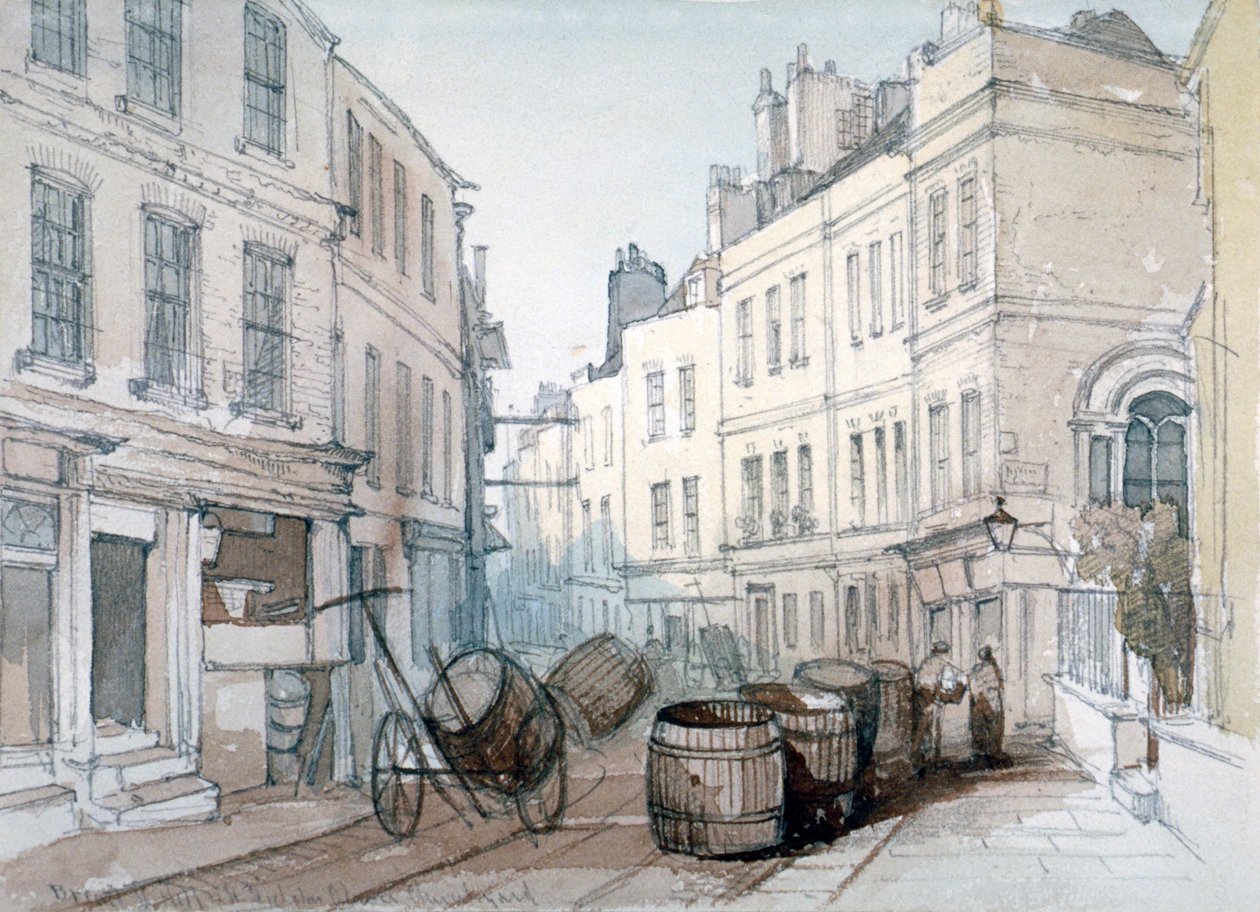 Bread Street Hill a St Nicholas Olave Churchyard, City of London, c1850 od Thomas Colman Dibdin