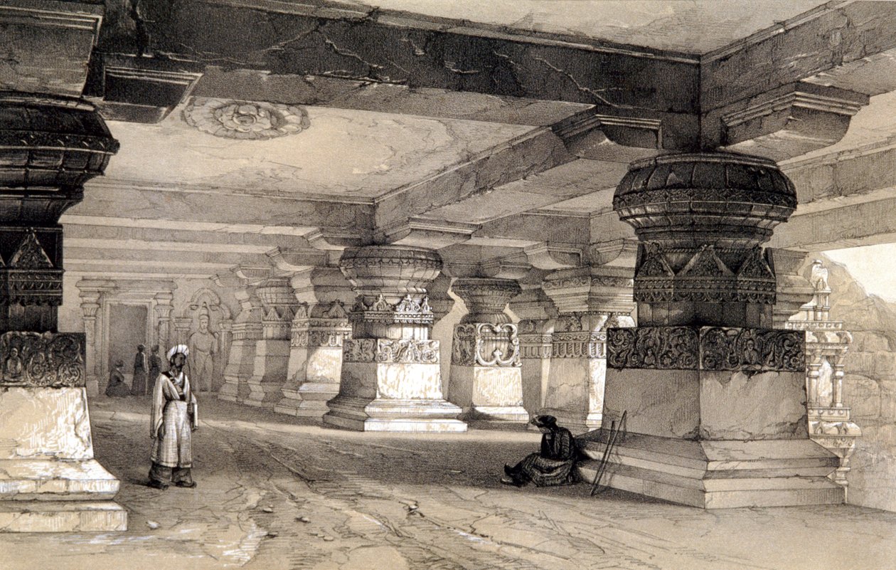 Interiér Lanka, Ellora, Indie, 1845 od Thomas Colman Dibdin