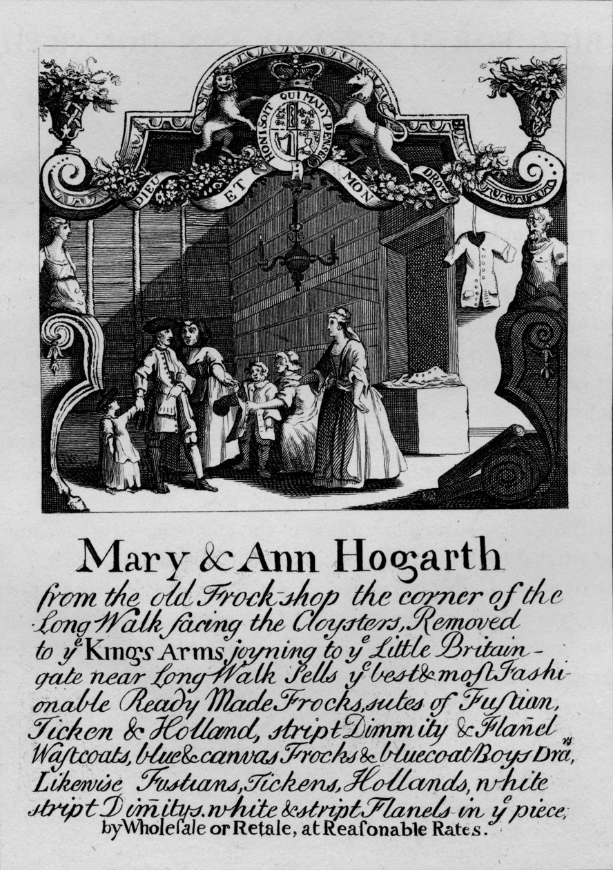 Obchodní karta obchodu Mary a Ann Hogarthových, 1807, 1827. od Thomas Cook