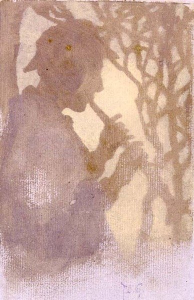 Woodlander aneb Piping to the Never Land (akvarel) od Thomas Cooper Gotch