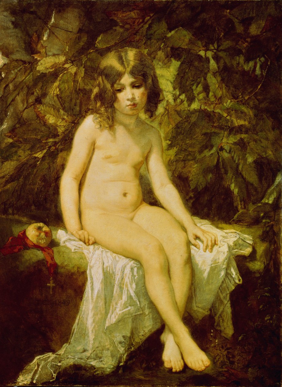 Malý koupač. Obraz Thomas Couture (1815-1879), olej na plátně od Thomas Couture