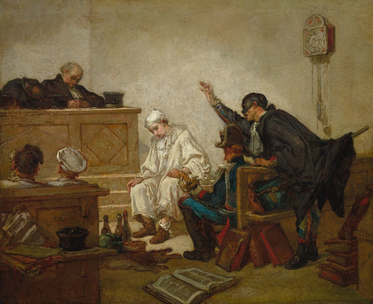 Pierrot u trestního soudu, asi 1864-70 (olej na dřevěné desce) od Thomas Couture