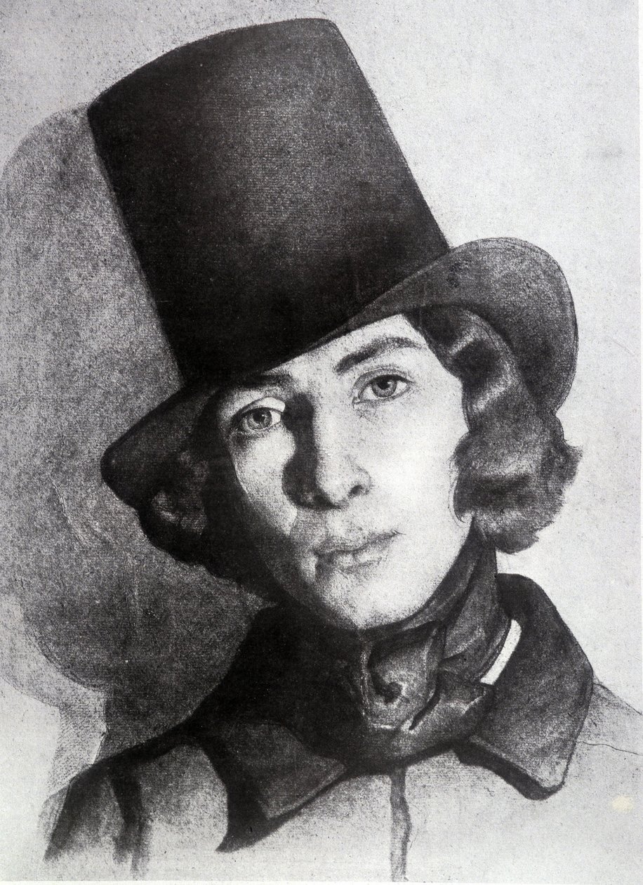 Portrét Maurice Sanda (1823-1889), syna George Sanda, 21 let - Nedatovaná kresba Thomas Couture (1815-1879) - tato kresba byla dlouhou dobu považována za kresbu jeho matky George Sandové od Thomas Couture