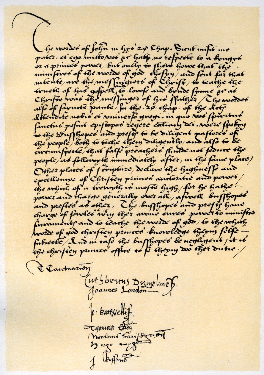 Biskupská deklarace arcibiskupa Crammera a sedmi dalších anglických biskupů, c1537. od Thomas Cranmer