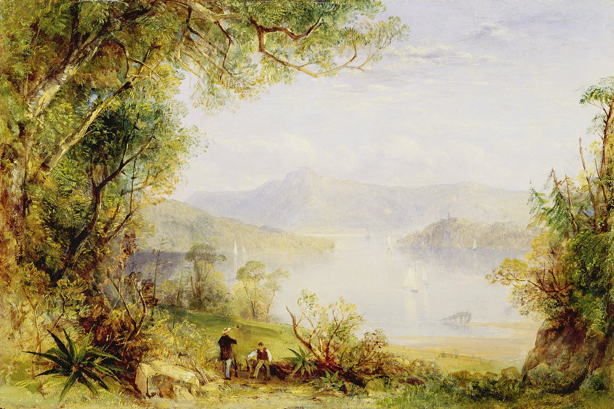 Pohled na řeku Hudson, kolem 1840-45 (olej na panelu) od Thomas Creswick