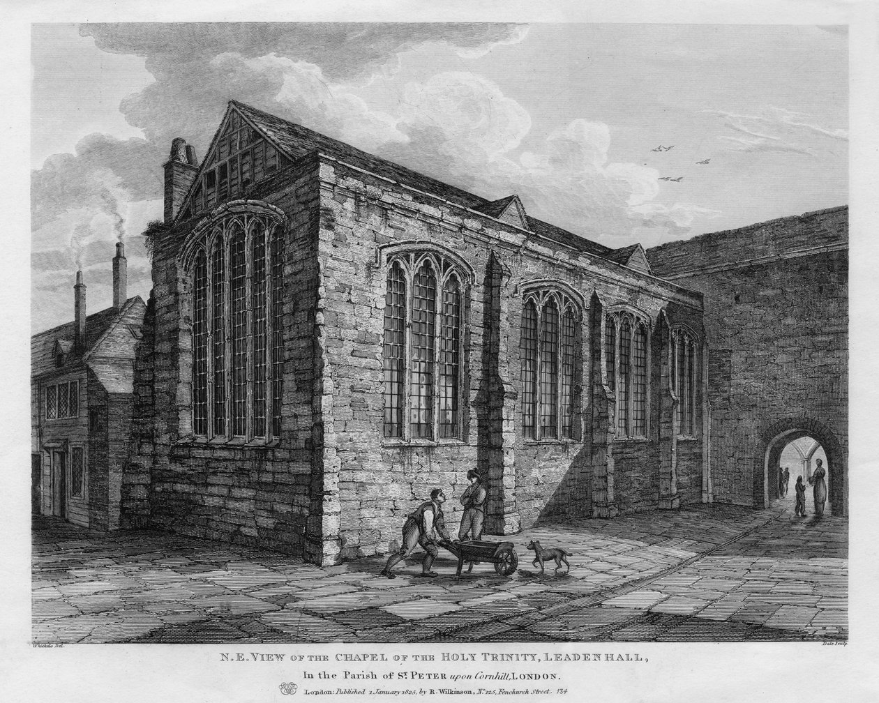 Severovýchodní pohled na kapli Nejsvětější Trojice, Leadenhall, Londýn, 1825. od Thomas Dale