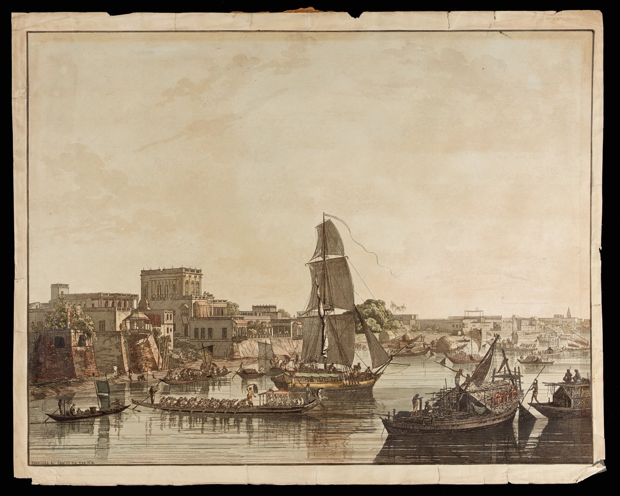 Kalkata od řeky Hoogly: Gentoo Buildings from the Views of Calcutta, 1788 od Thomas Daniell