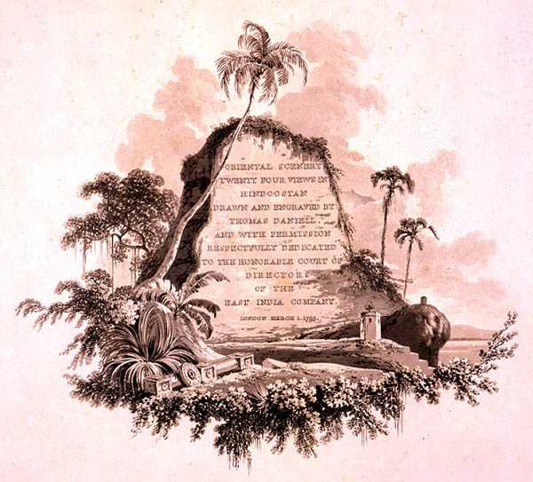 Frontispis z knihy "Orientální scenérie: Dvacet čtyři pohledů do Hindoostánu". od Thomas Daniell
