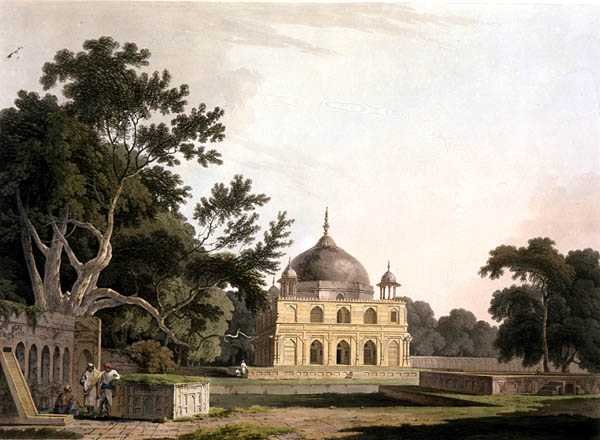 Mauzoleum sultána Chusera, poblíž Allahabad, z „Oriental Scenery: Dvacet čtyři pohledů v Hindoostánu“ od Thomas Daniell