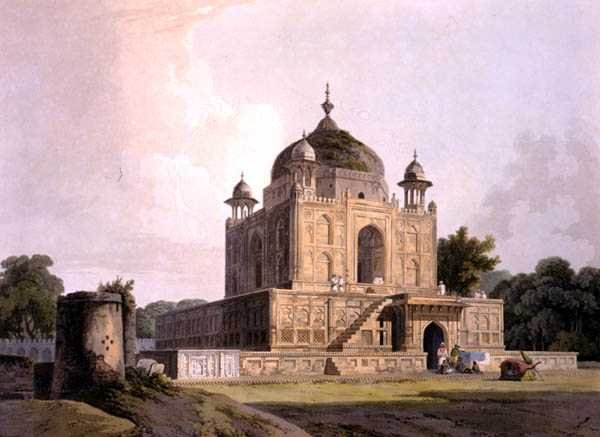 Mauzoleum sultána Purveize, poblíž Allahabad, z „Oriental Scenery: Dvacet čtyři pohledů v Hindoostánu“ od Thomas Daniell