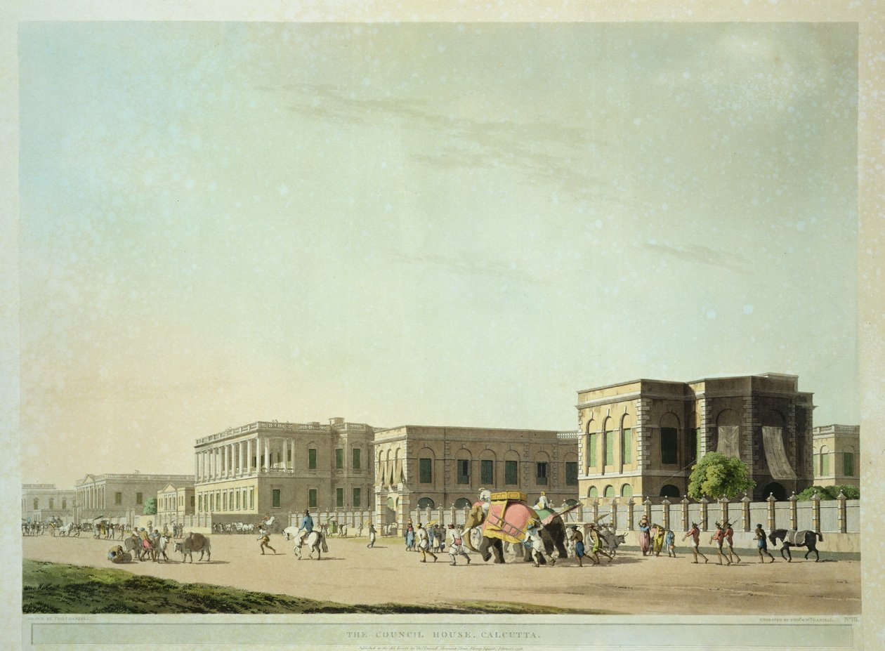 The Council House, Kalkata, deska 29 z „Oriental Scenery: Twenty Four Views in Hindoostan“, vyryl Thomas a William (1769-1837) Daniell, 1798 od Thomas Daniell