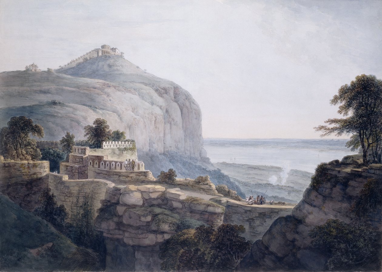 Severozápadní pohled na Rohtasgarh, Bihar, od Thomas Daniell