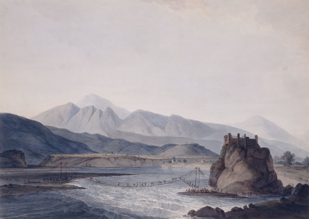 Lanový most, Srinagar, Garhwal, Uttar Pradesh, od Thomas Daniell