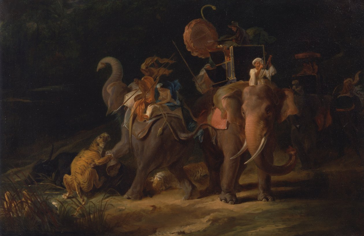 Lov tygrů ve východní Indii [1798, Royal Academy of Arts, Londýn, katalog výstavy] od Thomas Daniell