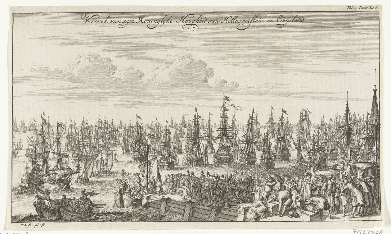 Odjezd Viléma III z Hellevoetsluis do Anglie, 1688 Odjezd Jeho královské Výsosti z Hellevoetsluis po Anglii (název na předmětu) od Thomas Doesburgh