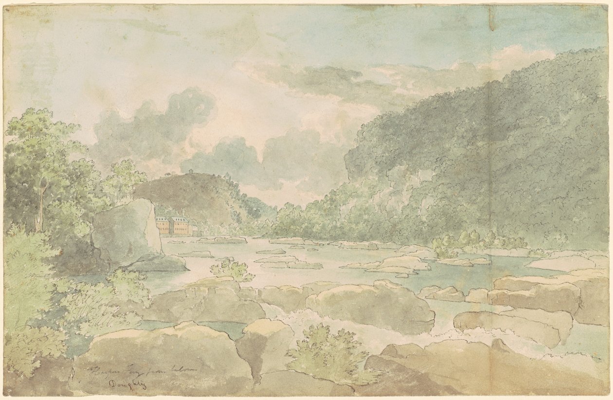 Harpers Ferry from Below, c.1825-26 (pero a inkoust s akvarelem na papíře) od Thomas Doughty