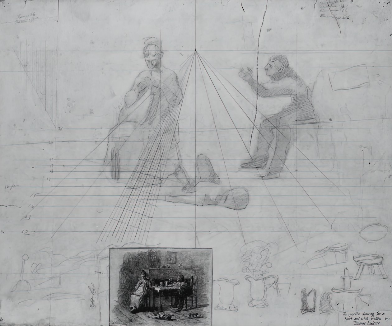 Perspektivní studie bez názvu pro ilustraci pro časopis Příběh, podmínky pana Neeluse Peelera od Thomas Eakins