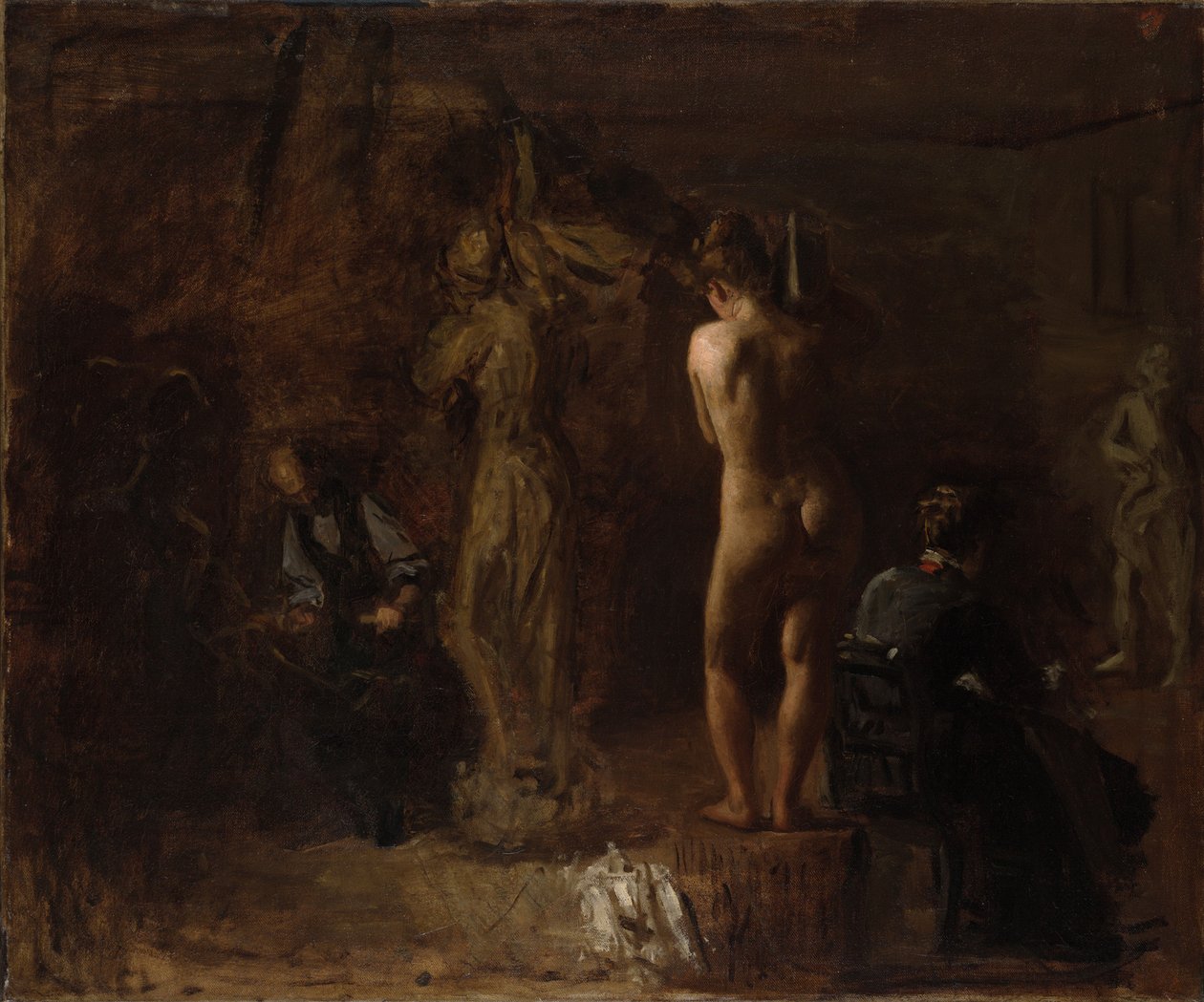 William Rush vyřezávající svou alegorickou postavu řeky Schuylkill, studie od Thomas Eakins