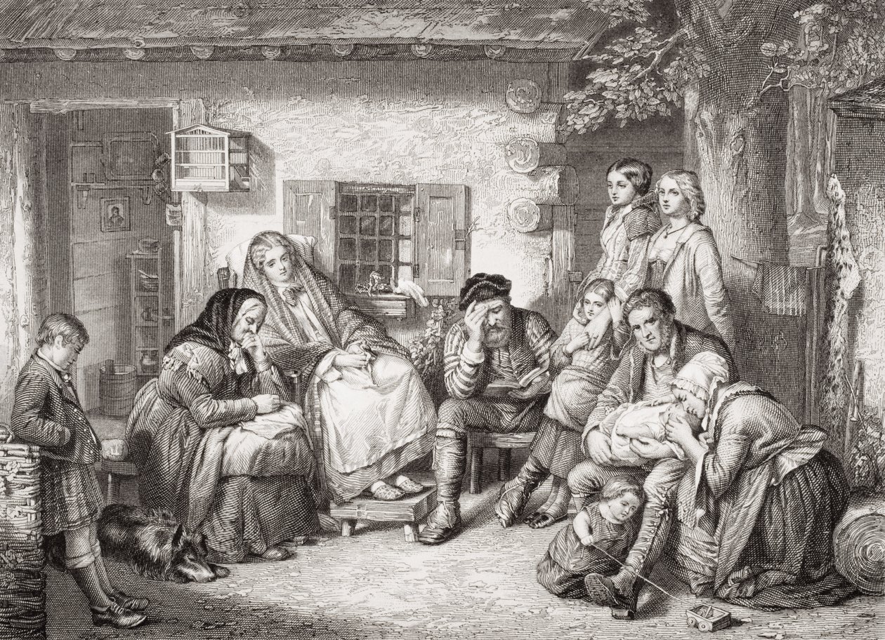 Neděle v kanadských lesích, z „Ilustrací anglické a skotské historie“ svazek II (viz 13342) od Thomas Faed