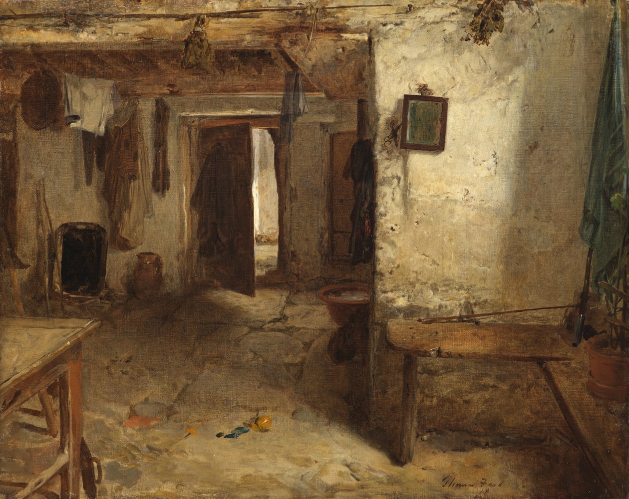 Interiér chaty West Highland od Thomas Faed
