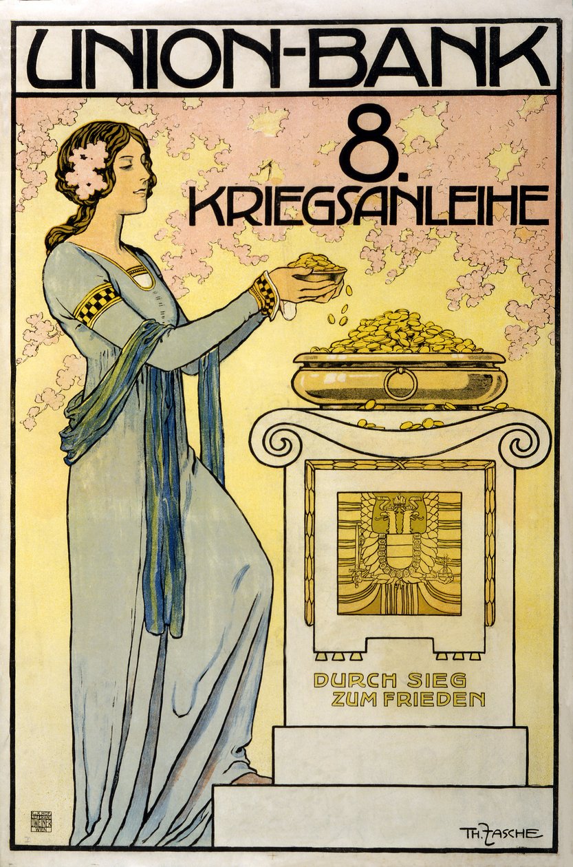 Rakouská fondová kampaň Union-Bank, půjčka z 8. války; přes vítězství k míru, hospoda. 1918 od Thomas Fasche