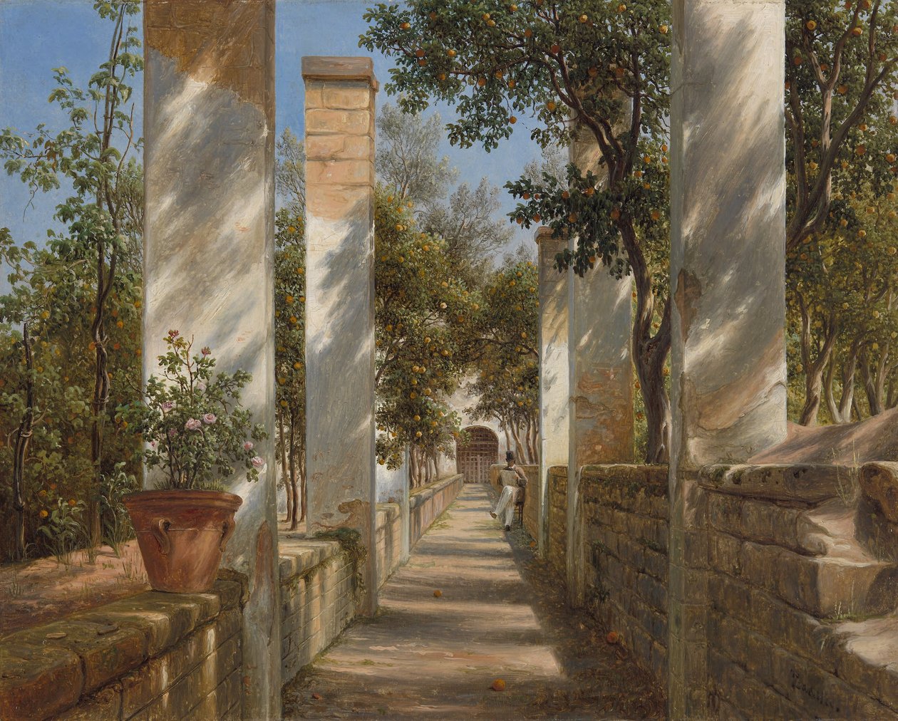 Pergola s pomeranči, cca 1834 (olej na papíře, na plátně) od Thomas Fearnley