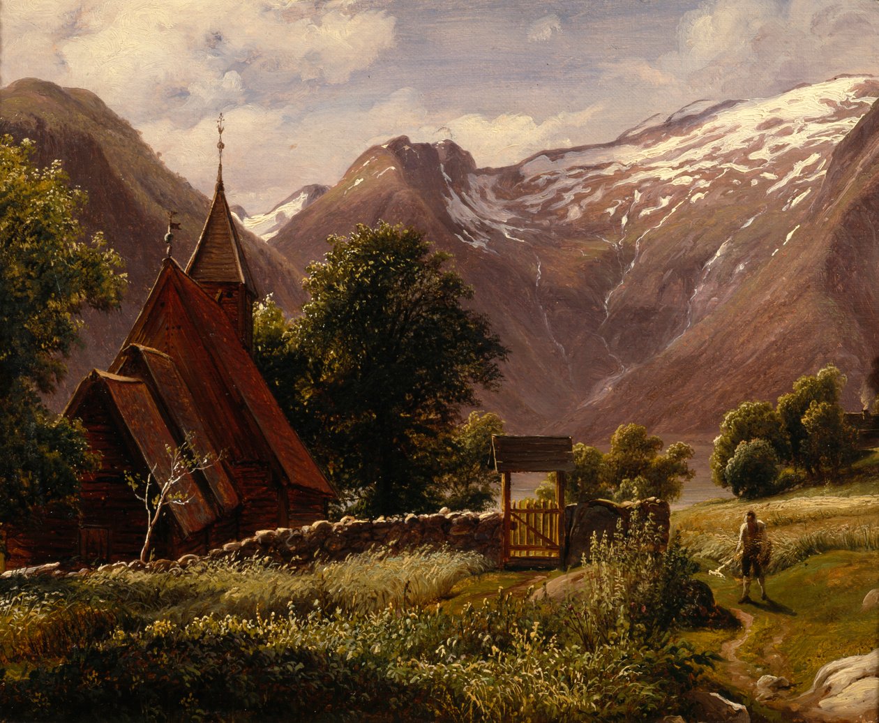 Kostel Tjugum, Balestrand od Thomas Fearnley