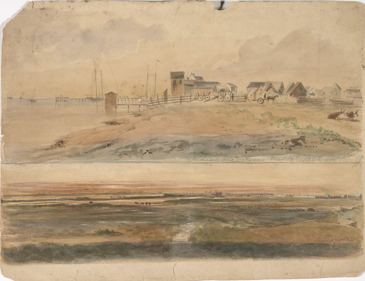 Indianola, Texas a Indianola s bodem Lavaca v dálce, 16. května 1852 (akvarel na papíře) od Thomas Flintoff