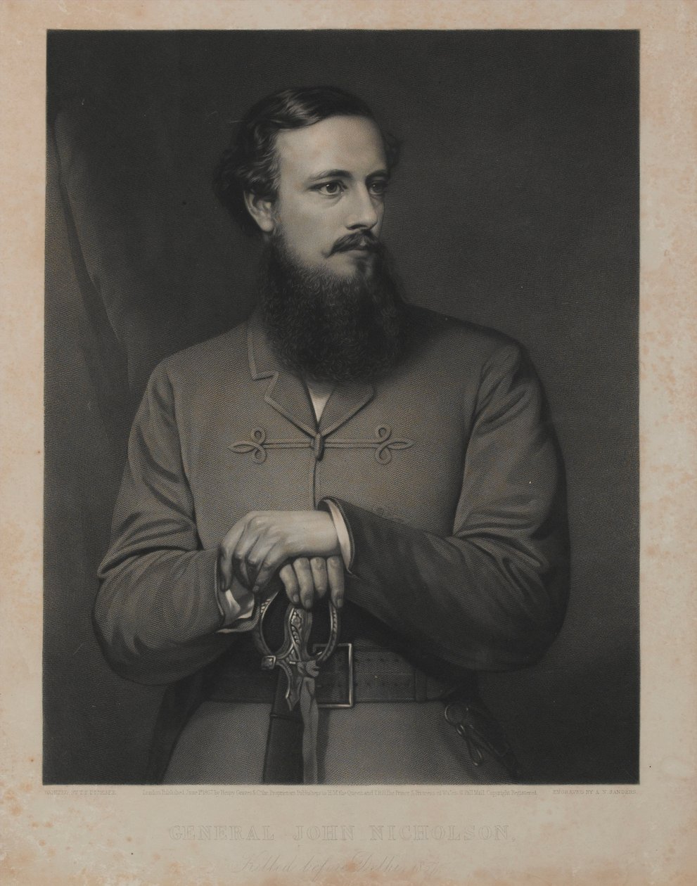 Generál John Nicholson, vyryl A.N. Saunders, vydal Henry Graves und Co., Londýn, 1. června 1867 (smíšená metoda rytiny) od Thomas Francis Dicksee