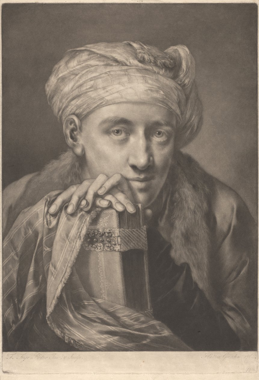 Porträt eines Mannes mit Turban, auf ein Buch gelehnt od Thomas Frye