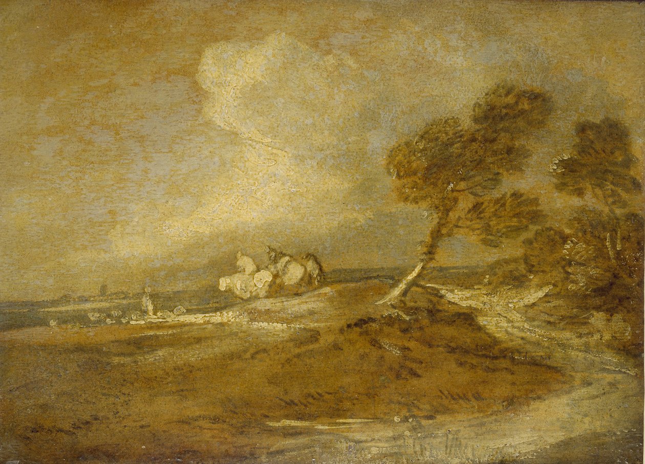 Krajina s jezdci (olej na papíře) od Thomas Gainsborough