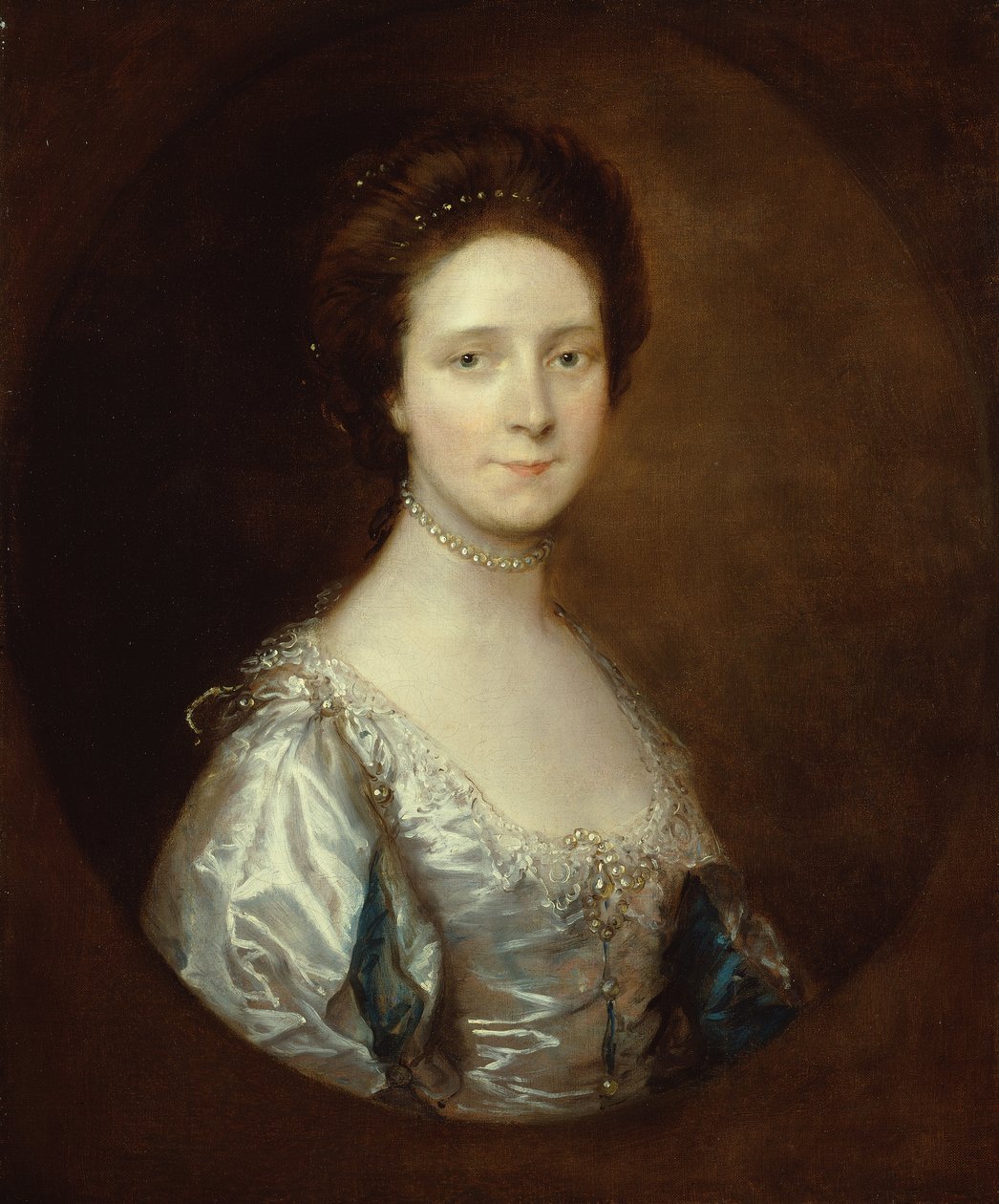 Elizabeth Parry v bílých šatech a modrých prostřižených rukávech (olej na plátně) od Thomas Gainsborough
