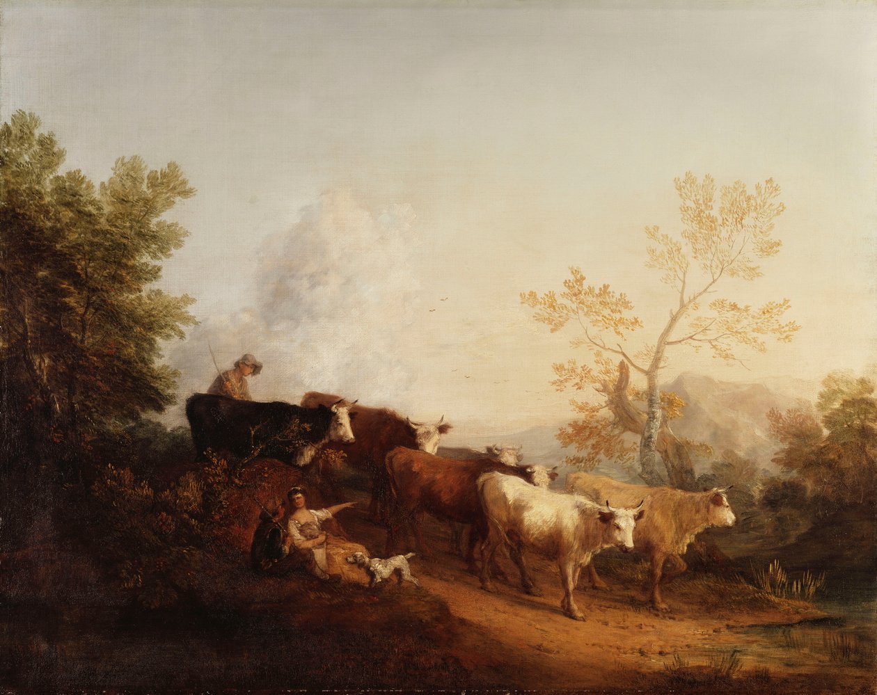 Večer; Krajina s dobytkem vracejícím se domů, od Thomas Gainsborough